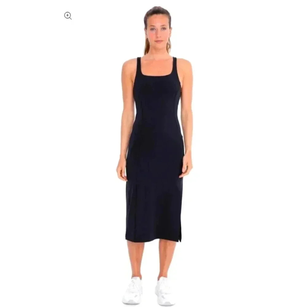 NWT Mono B Black Venice Square Neck Body Con Midi Athleisure Dress Large